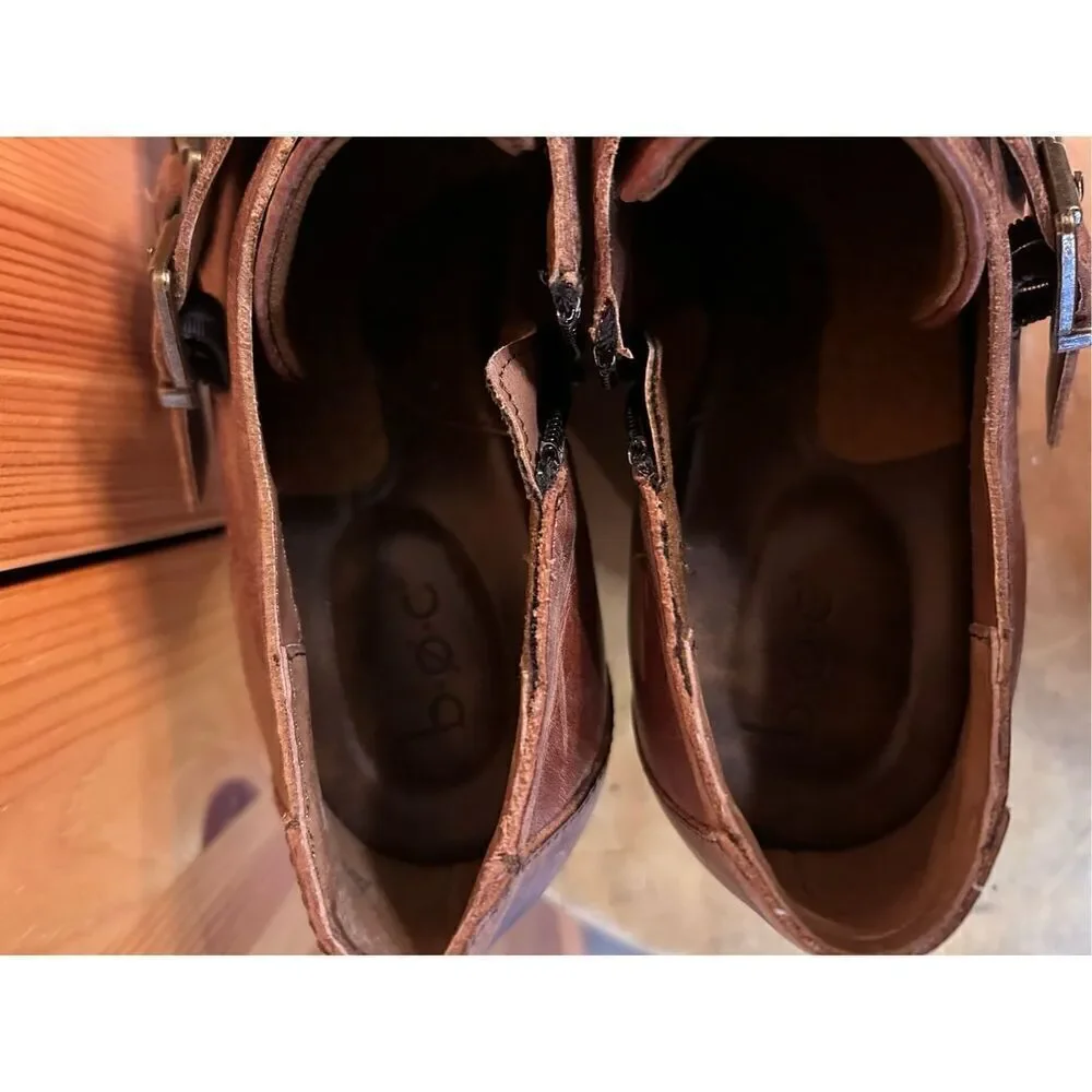 BOC Boots Womens 8 M Bootie Brown Leather Monk Strap Side Zip Ankle Top Casual